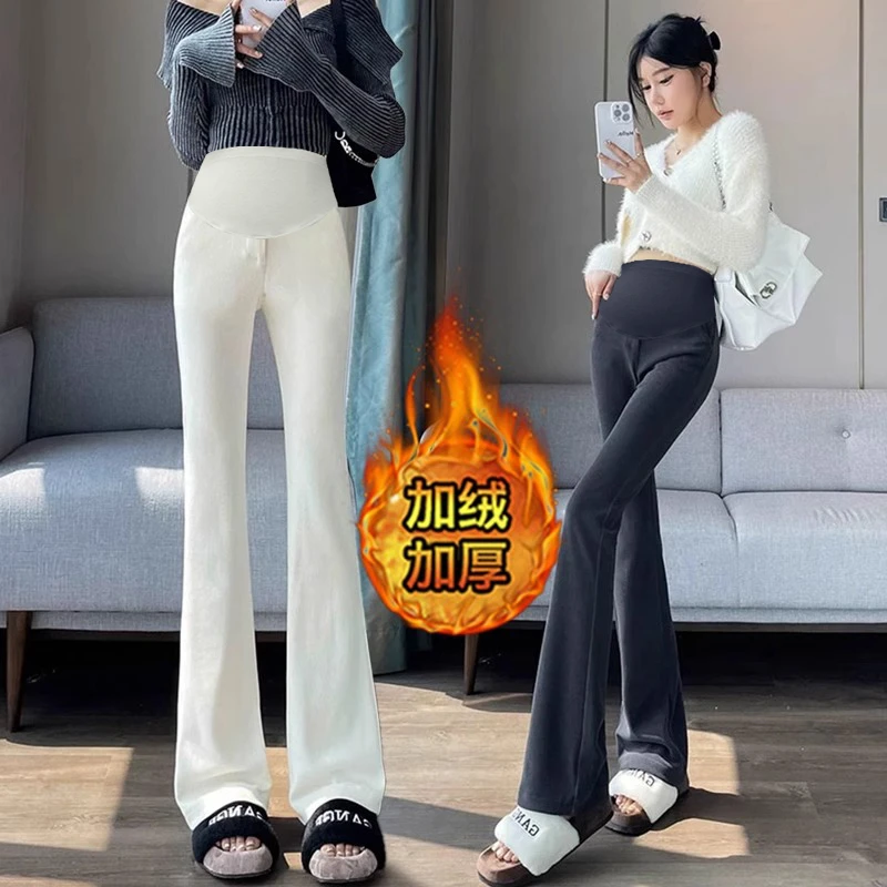 孕妇裤子冬季加绒微喇叭阔腿显瘦休闲外穿直筒裤