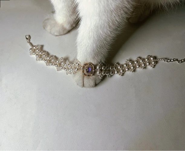 手工原创宠物珍珠项链猫咪狗狗兔子复古优雅轻奢项链颈链项圈定制