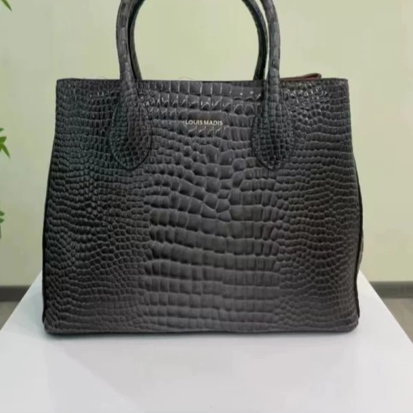 气质轻奢休闲简约大气时尚百搭女士黑色鳄鱼纹单肩手提包