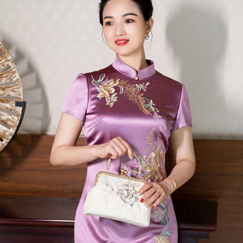 初里的纱喜婆婆妈妈装高端刺绣旗袍中国风婚宴礼服平时可穿