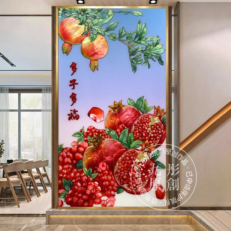 珐琅彩装饰画入户玄关走廊挂画屏风中式美学多子多福图