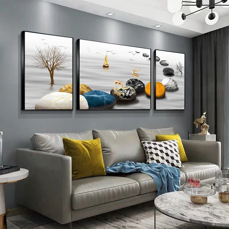 【石头帆船】客厅沙发背景挂画轻奢简约手工晶瓷现代装饰画艺术微喷