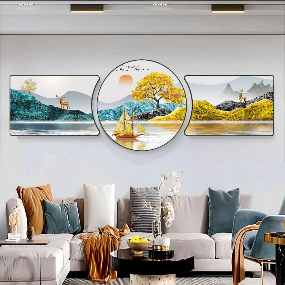 【背靠金山】圆形客厅沙发背景挂画简约手工晶瓷现代装饰画艺术微喷