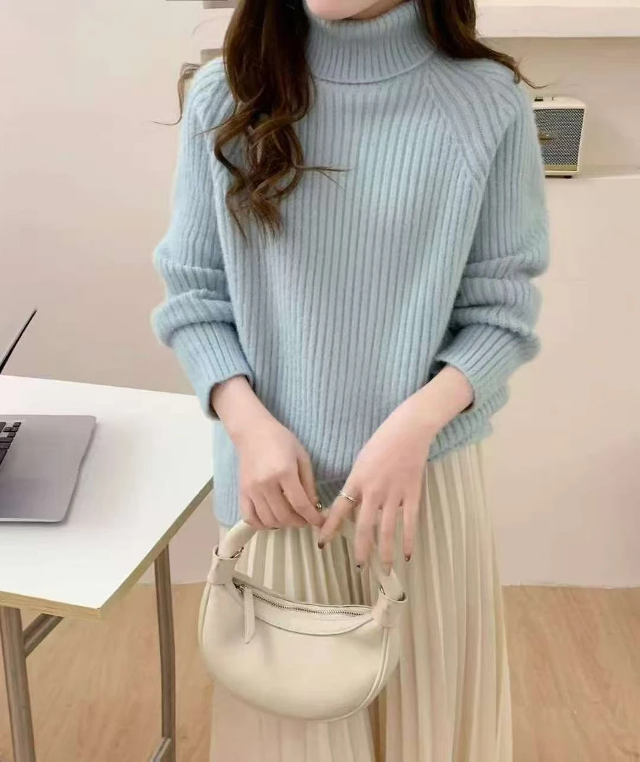 【姑姐严选】2024冬季韩版甜美风高领套头毛衣针织衫女