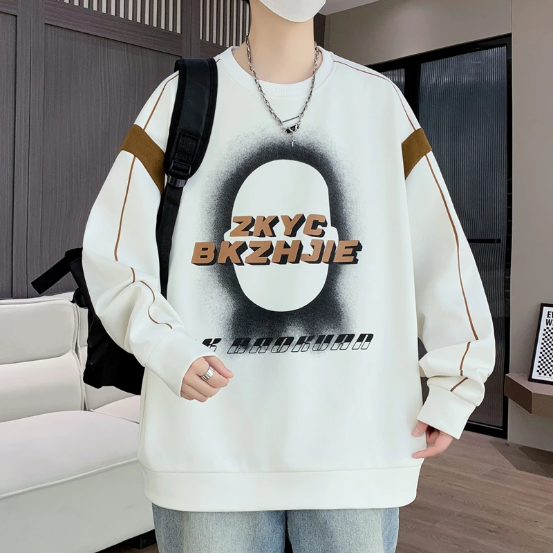 潮森罗秋季新款青少年初高男士运动时尚百搭卫衣痞帅休闲港风印花