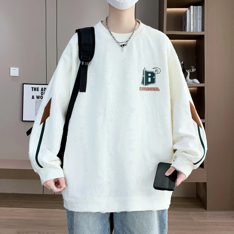 潮森罗秋季新款青少年学生男士运动时尚百搭卫衣帅气休闲港风印花