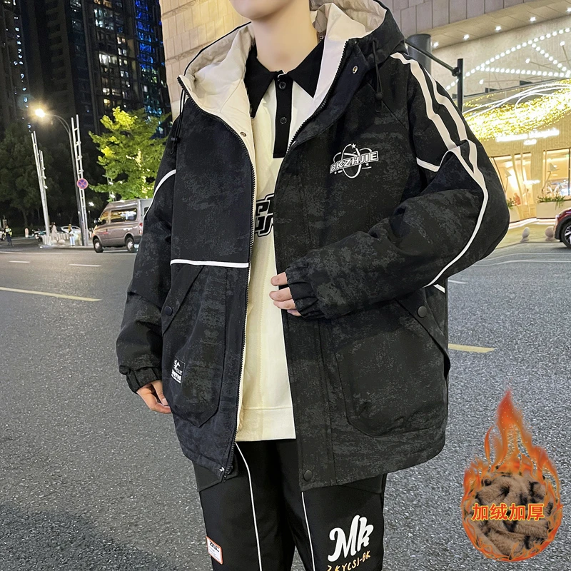 潮森罗青少年潮流青春港风防寒时尚潮流加绒套装帅气青少年连帽in