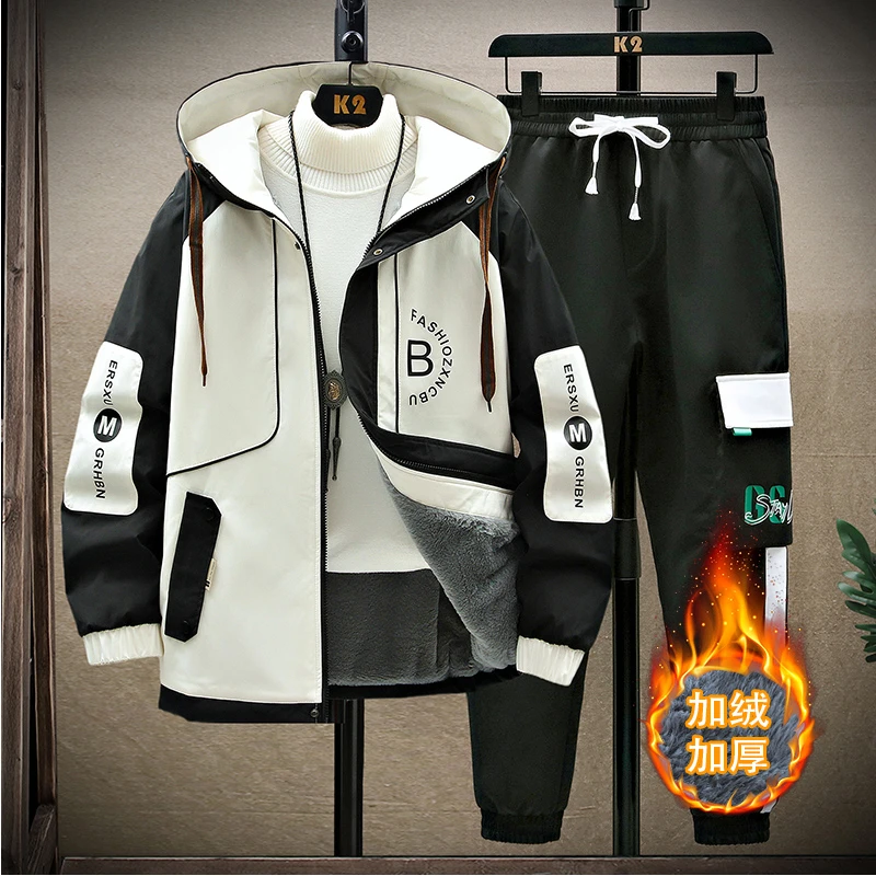 潮森罗2023秋冬款潮流休闲套装帅气初高学生韩版青少年加绒套装