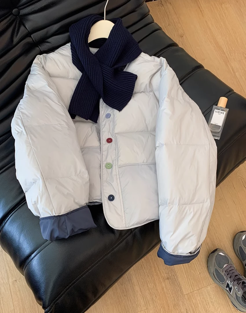 【围巾羽绒】配围巾圆领洋气轻薄短款羽绒服女小个子面包服外套独特