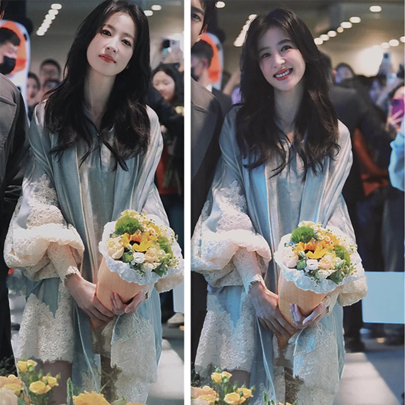 春色寄情人庄洁周雨彤同款蕾丝拼接泡泡袖长袖连衣裙短裙子