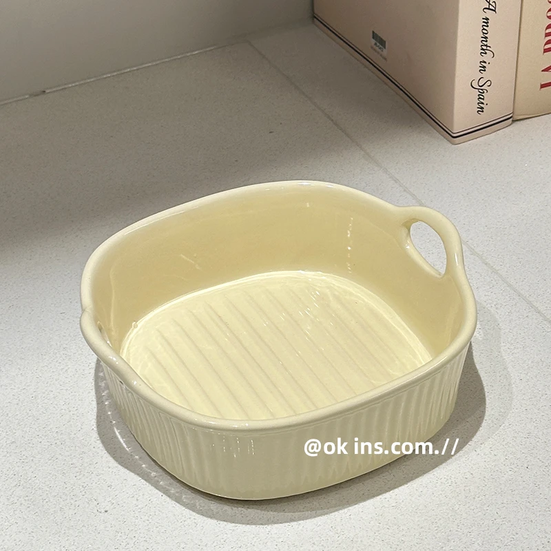 双耳方形陶瓷碗家用2024新款水果沙拉碗烘焙碗高颜值空气炸锅烤碗