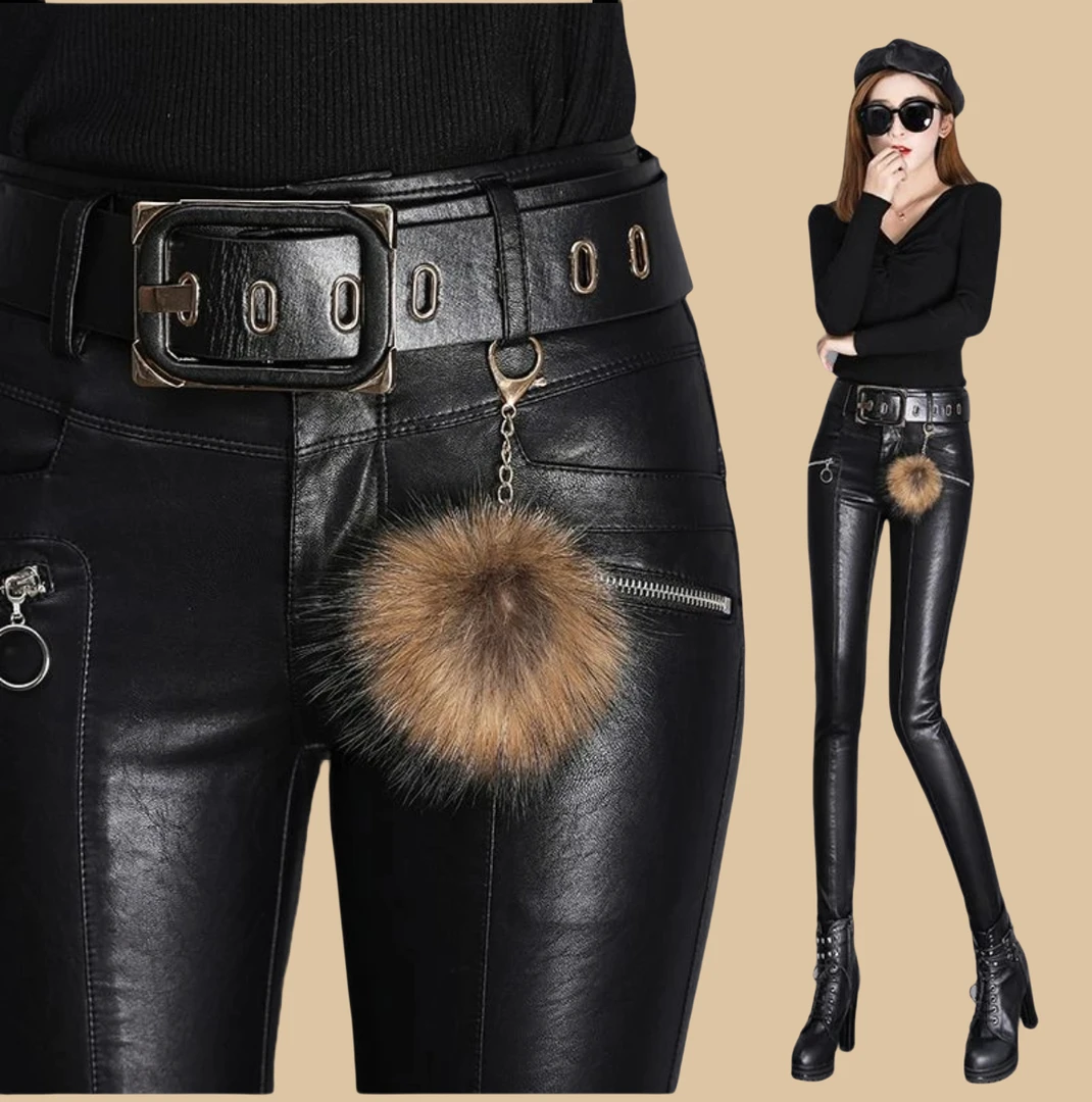 绵羊皮皮裤女真皮高腰加绒紧身小脚裤冬季加厚外穿显瘦修身时尚