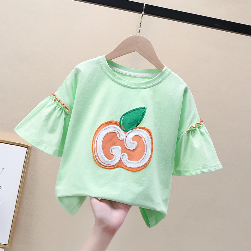 女童圆领夏装2023新款韩版儿童夏季上衣中大童百搭洋气宽松短袖