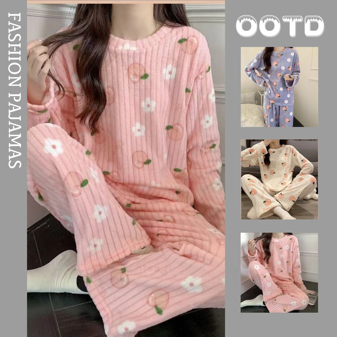 【加绒版】韩版新款睡衣女加厚秋冬季保暖宽松家居服套装可外穿甜美