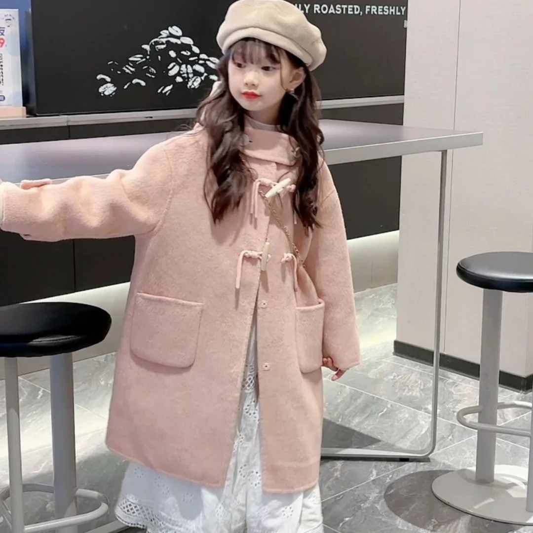 【皇室童缘】女童羊毛大衣中长款儿童休闲加厚外套潮15830104002