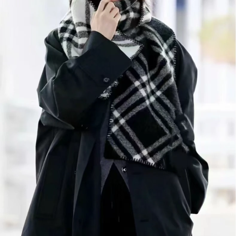 2024新款围巾高端品质双面格纹情侣围脖时尚长巾