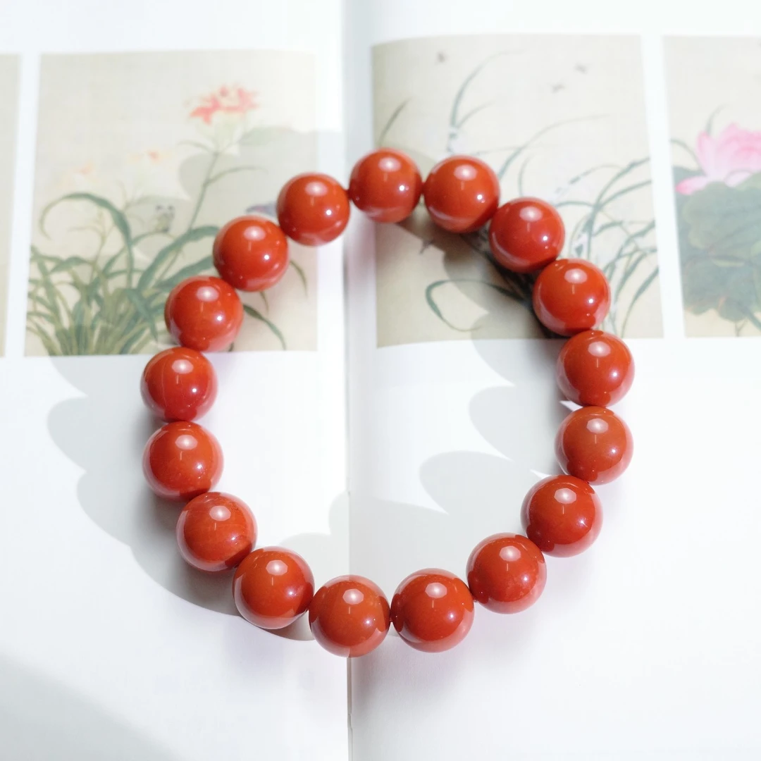 鸿运当头南红圆珠手串素圈老型