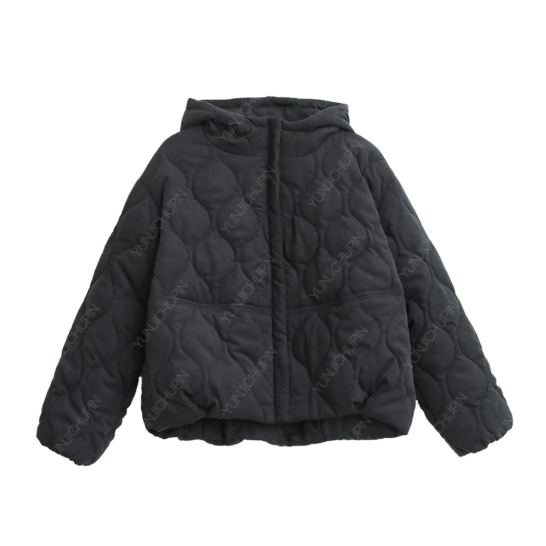 【麻念】衣长58-65 新款百搭龟背时尚休闲连帽棉服女D241703