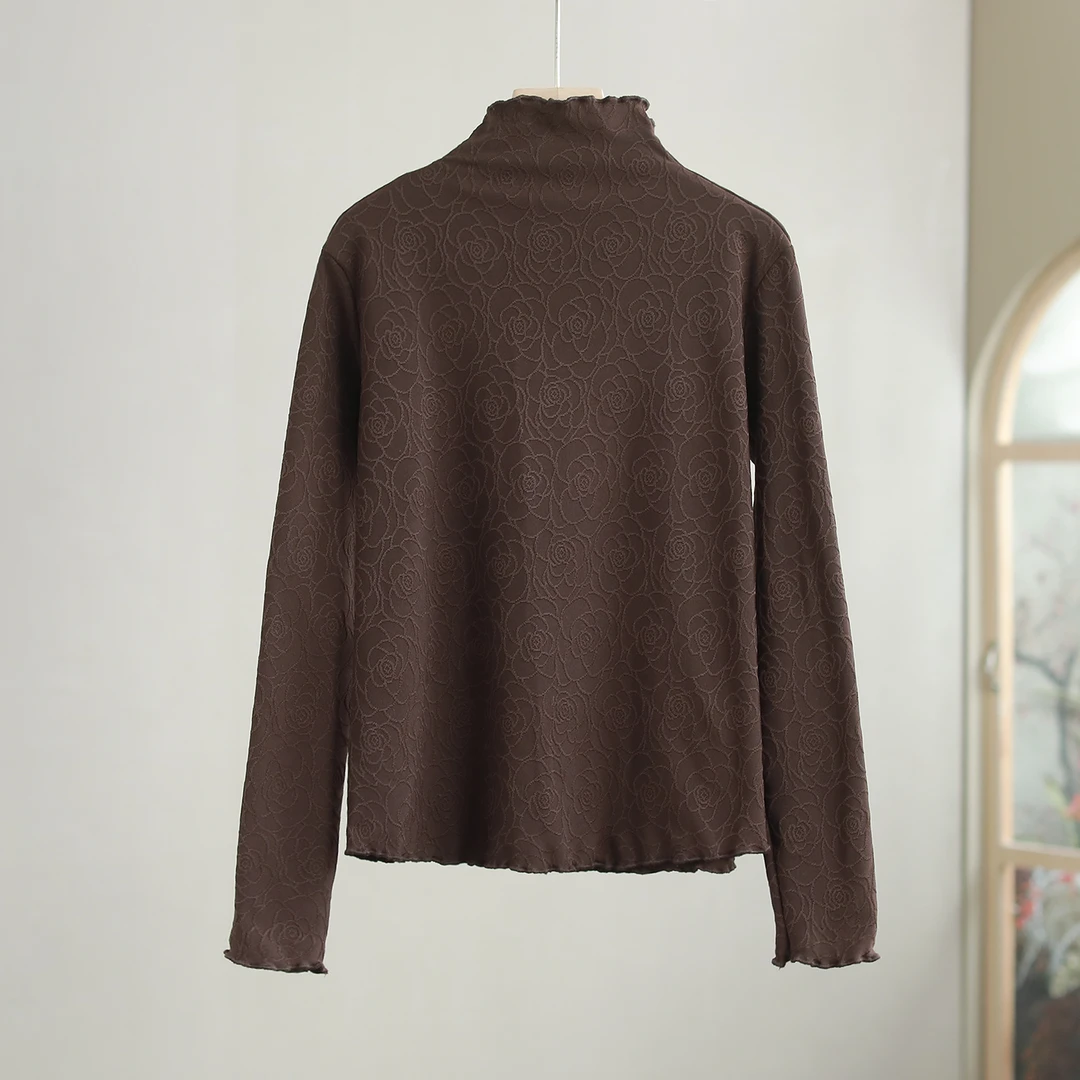 【纭季原创】衣长62 新款简约木耳边半高领拉毛加厚打底衫D241079