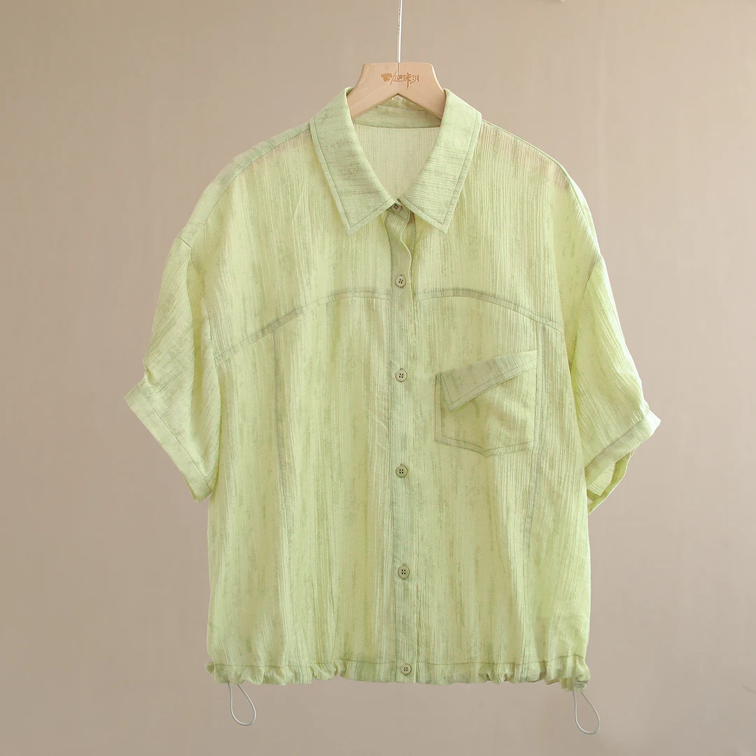 【纭季原创】衣长58 宽松简约拼接夏款气质短袖衬衫女D24586