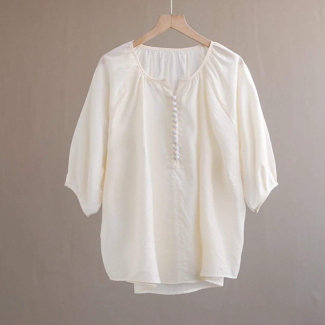 【纭季原创】衣长61-66 时尚简约百搭设计感圆领T恤D24450