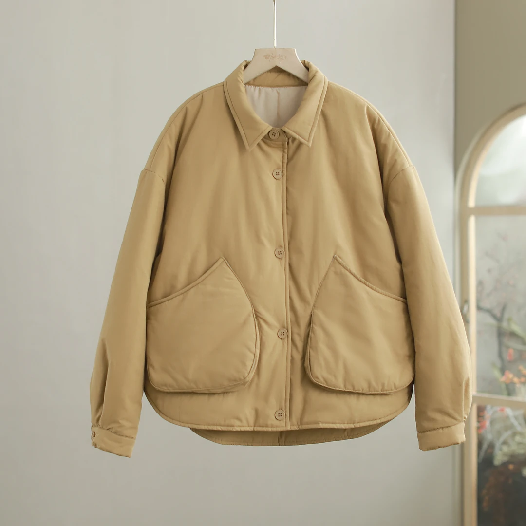 【纭裳定制】衣长61-67 百搭简约复古秋冬款纯色翻领棉服D241358