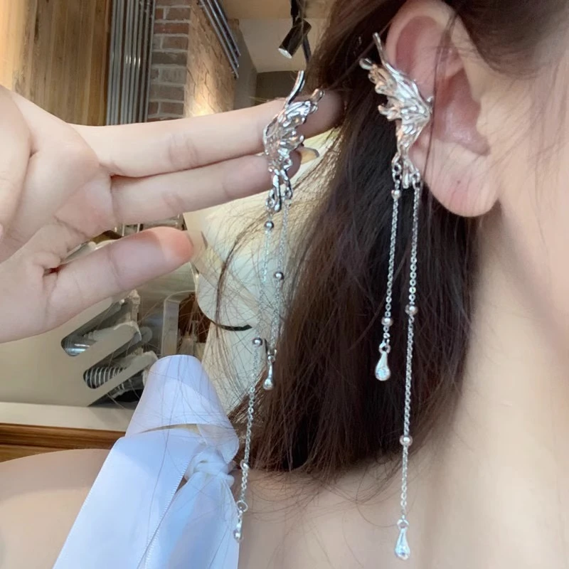 超仙轻奢高级感发光耳夹精灵耳贴蝴蝶流苏无耳洞气质耳挂学生饰品