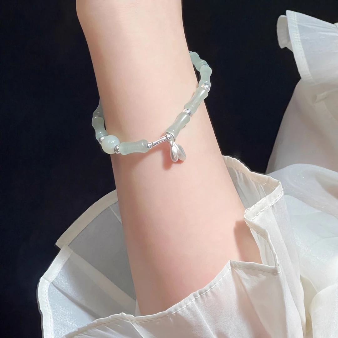 新中式竹节竹叶吊坠手链女ins小众设计古风闺蜜手串情侣饰品饰品