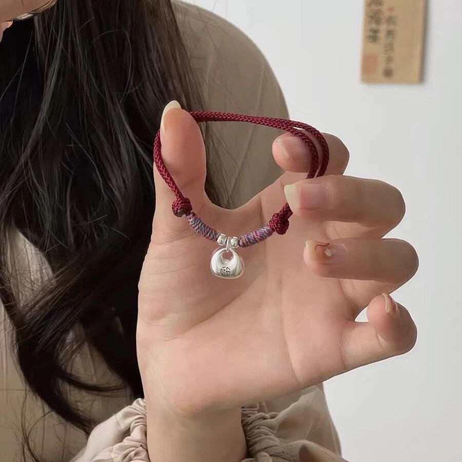 银色实心平安小胖福袋蛇年红绳手链手绳情侣男女生礼物七夕饰品