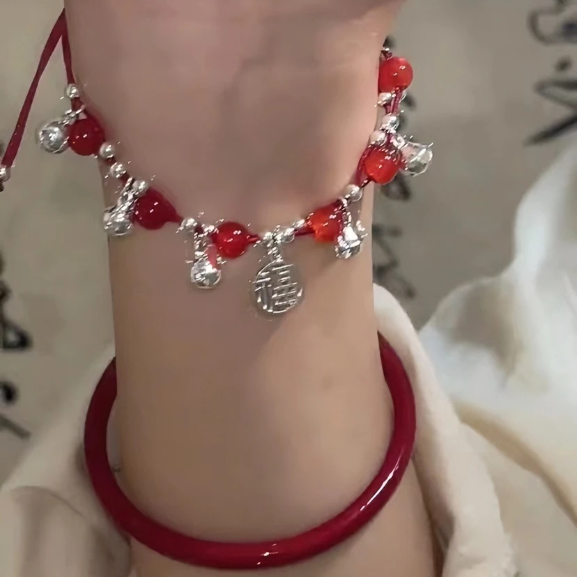 苗疆少女铃铛手链女一步一响福牌铃铛手编绳学生手链送闺蜜新饰品