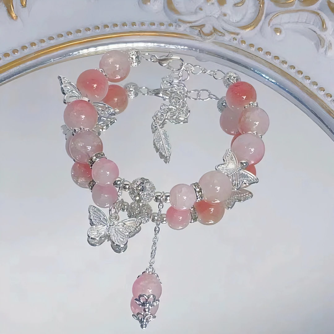 铁合金玻璃手链 蝴蝶金手链串珠手链轻奢小众清新情人节七夕礼物