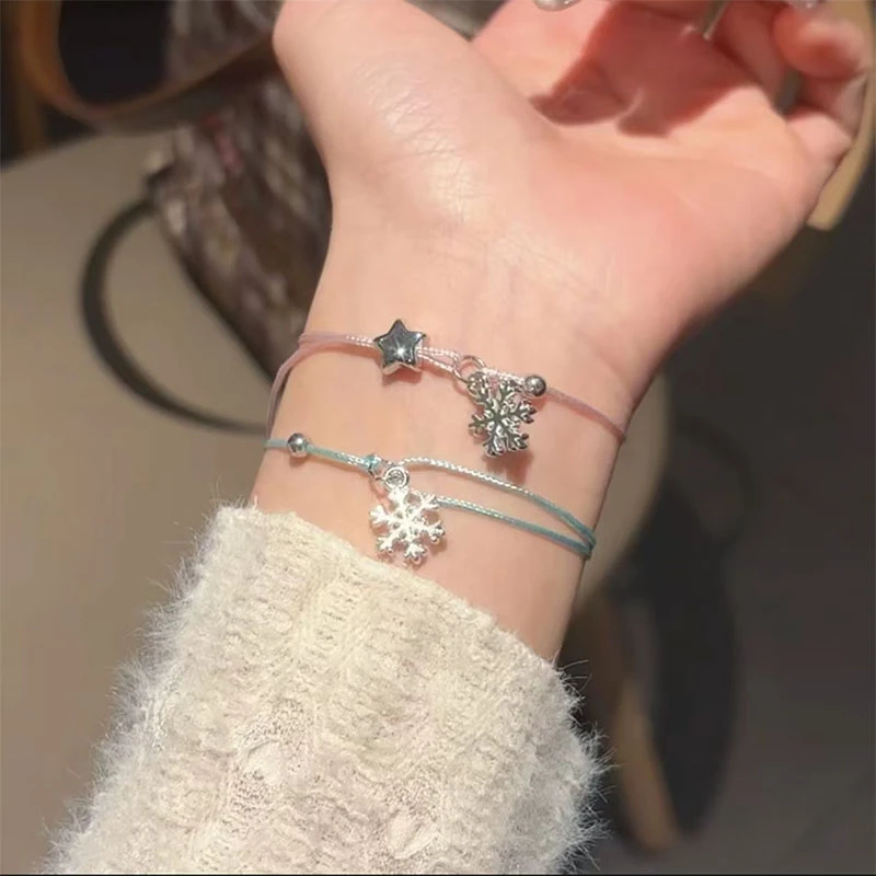 合金手链 合金手链雪花编织手绳森系ins甜美精致小众圣礼物手饰