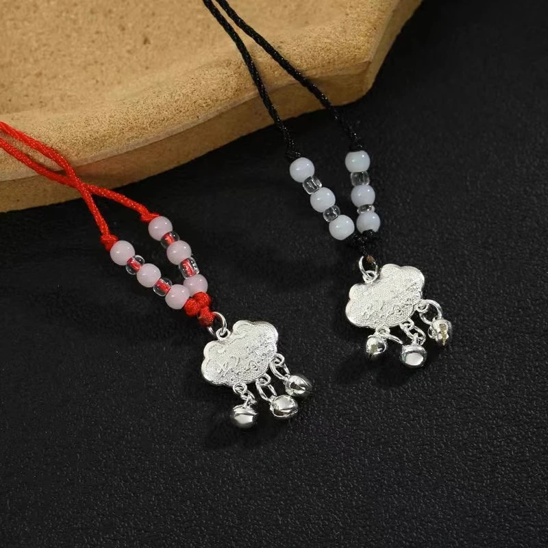 长命锁项链出入平安富贵情侣男款女款宝宝银色吊坠蛇骨链礼物饰品