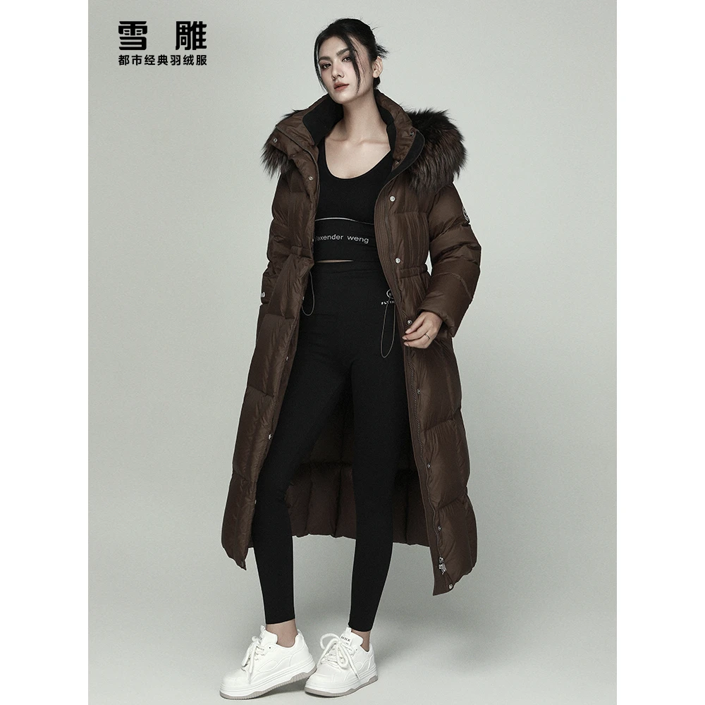 雪雕2024长款羽绒服冬季新款毛领羽绒服EY8231