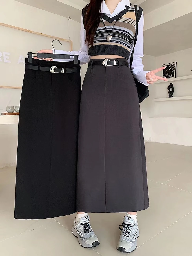 2024秋季大码女装高腰中长款裙子A字显瘦半身裙