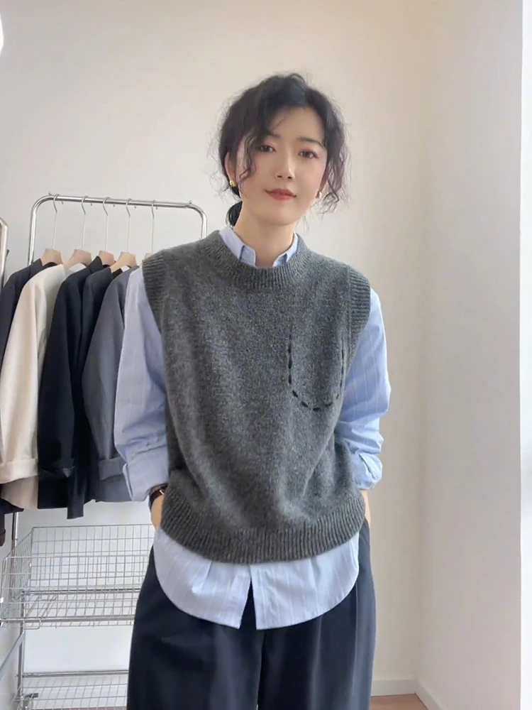 灰色针织马甲女2024早秋新款外穿小个子修身显瘦内搭保暖毛衣背心