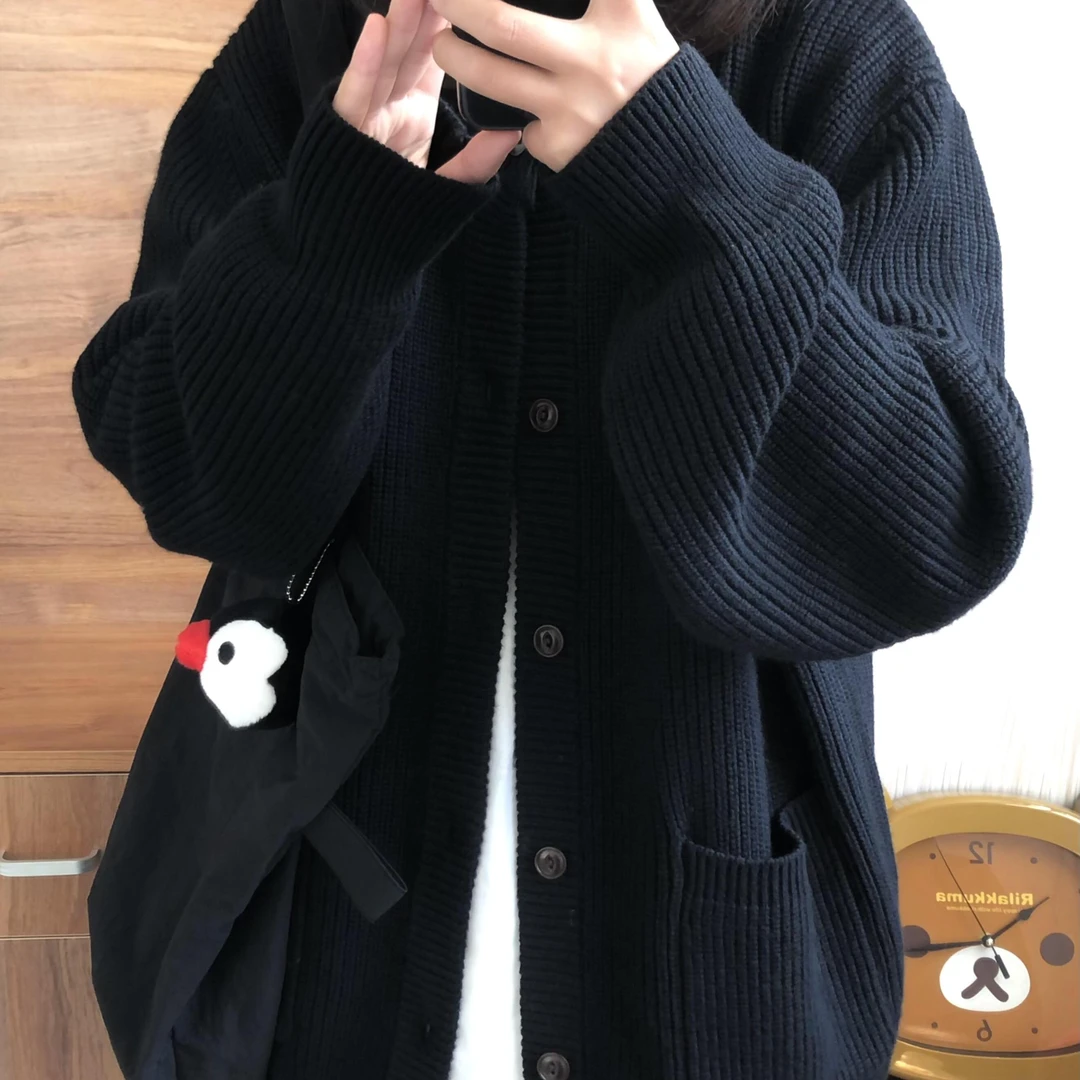 复古重磅2025秋新款宽松百搭毛衣加厚保暖针织开衫休闲外套上衣女