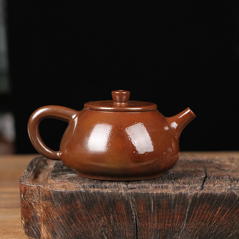本陶手作钦州坭兴陶手工拉胚梁辛老师烧制柴烧石瓢壶功夫茶具单壶