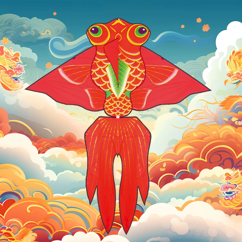 潍坊大金鳞鱼风筝永健金鳞鱼风筝微风好飞传统简单风筝结实格子布