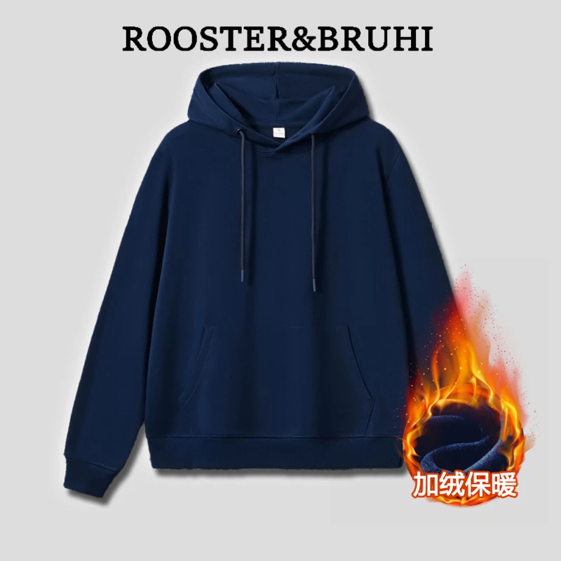 法莱尔公鸡长袖加绒加厚连帽卫衣休闲百搭宽松保暖秋冬季套头
