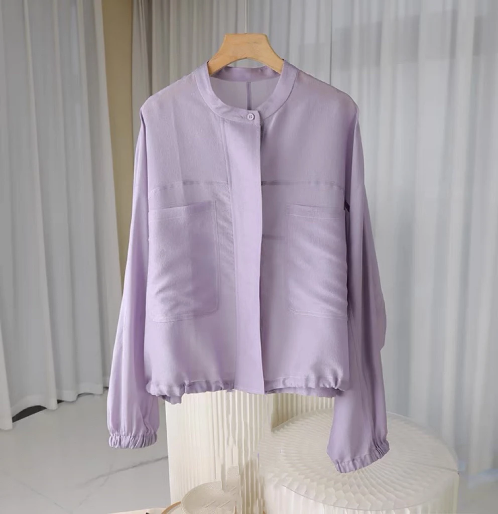 2024韩版纯色时尚复古百搭宽松立领休闲长袖上衣女外套