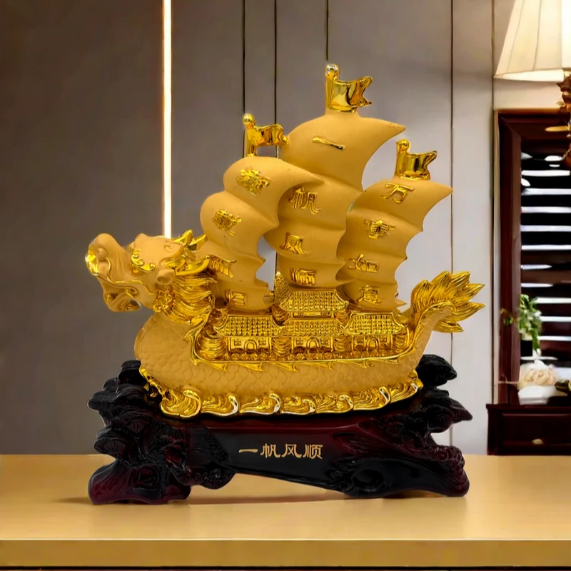 金色一帆风顺摆件帆船招财客厅酒柜办公室桌面工艺乔迁开业礼品