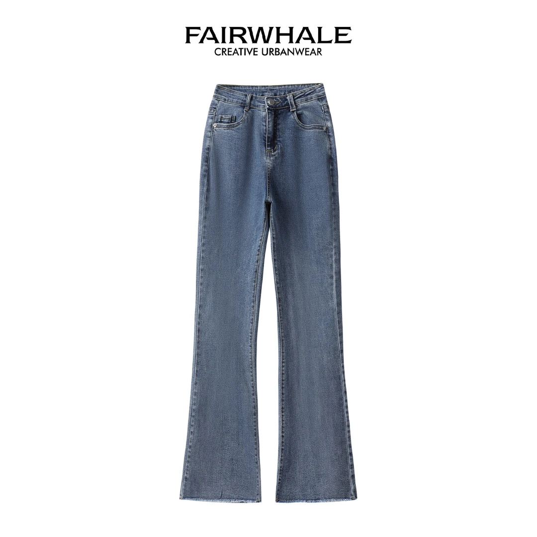 【粉丝回馈】马克华菲女装修身显瘦牛仔裤高腰微喇叭裤F33037A008