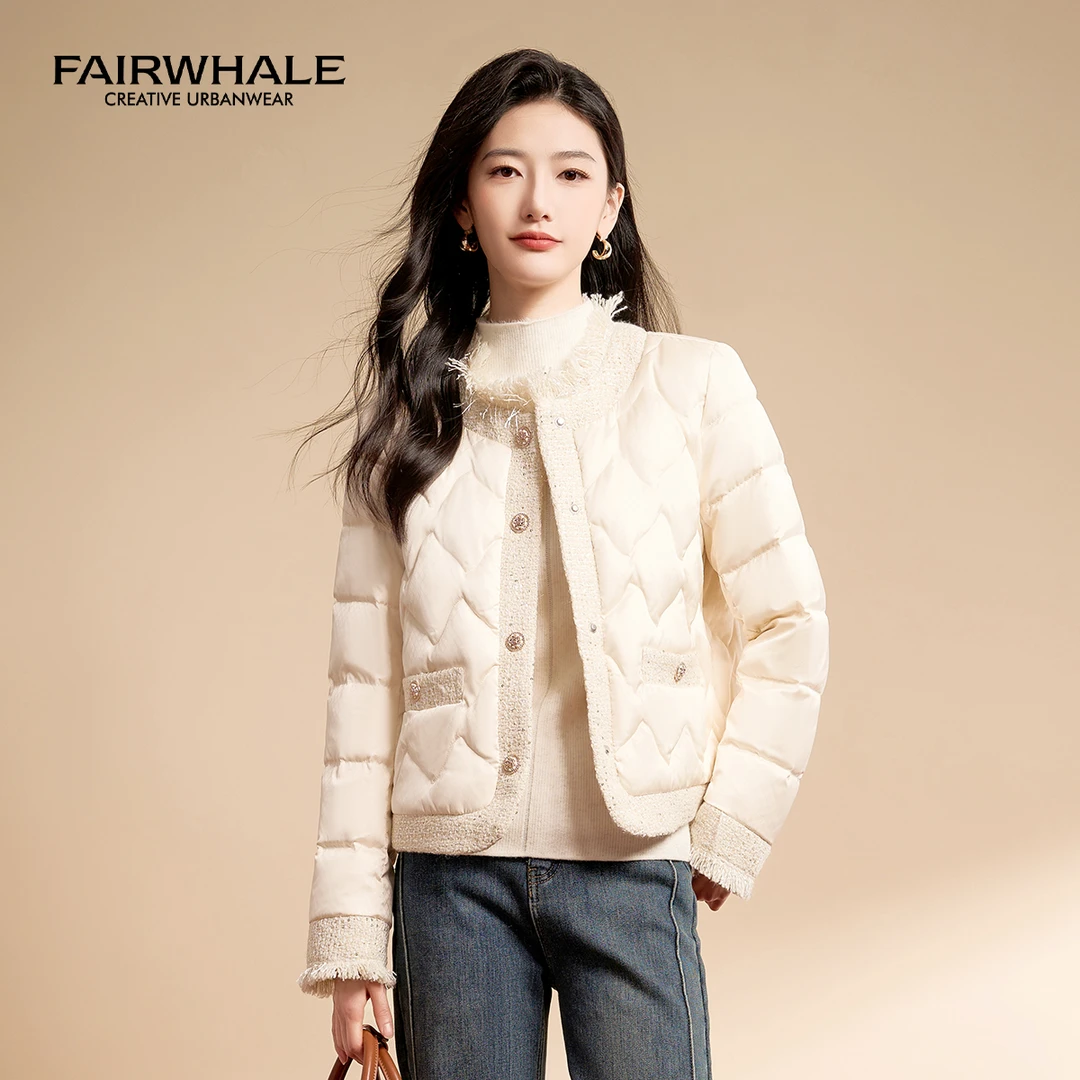 马克华菲女装小香风织带柔软舒适短款时尚休闲蓬松90鸭绒羽绒服