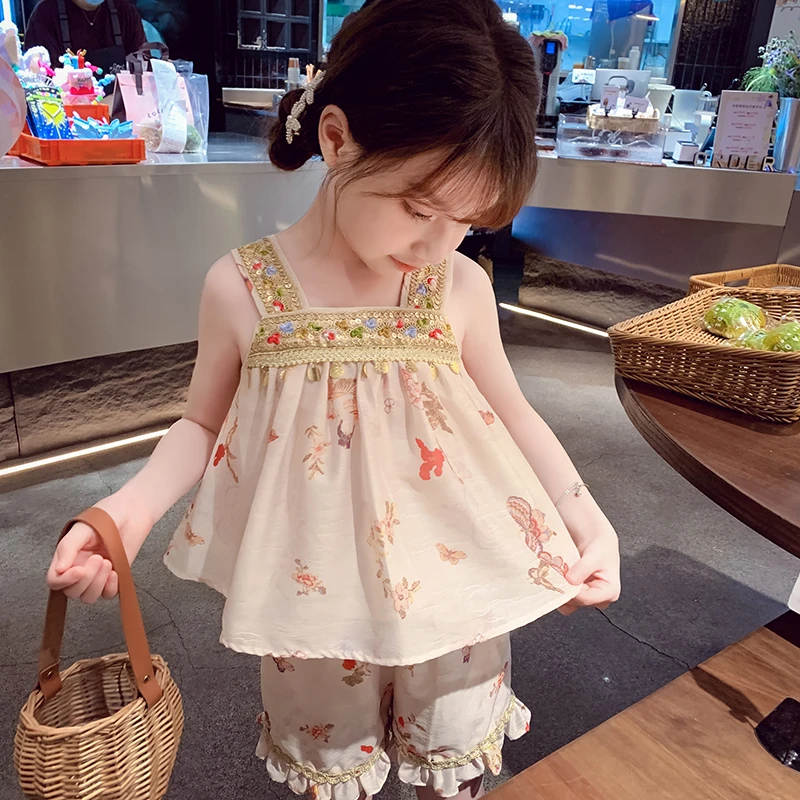 【宠粉浮力】米米哈罗女童夏季套装民族风短裤两件套闲套装X24428