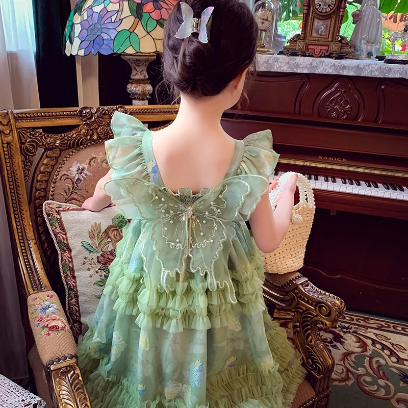 【现货】米米哈罗女童连衣裙儿童蝴蝶结吊带裙蓬蓬公主裙 X24011