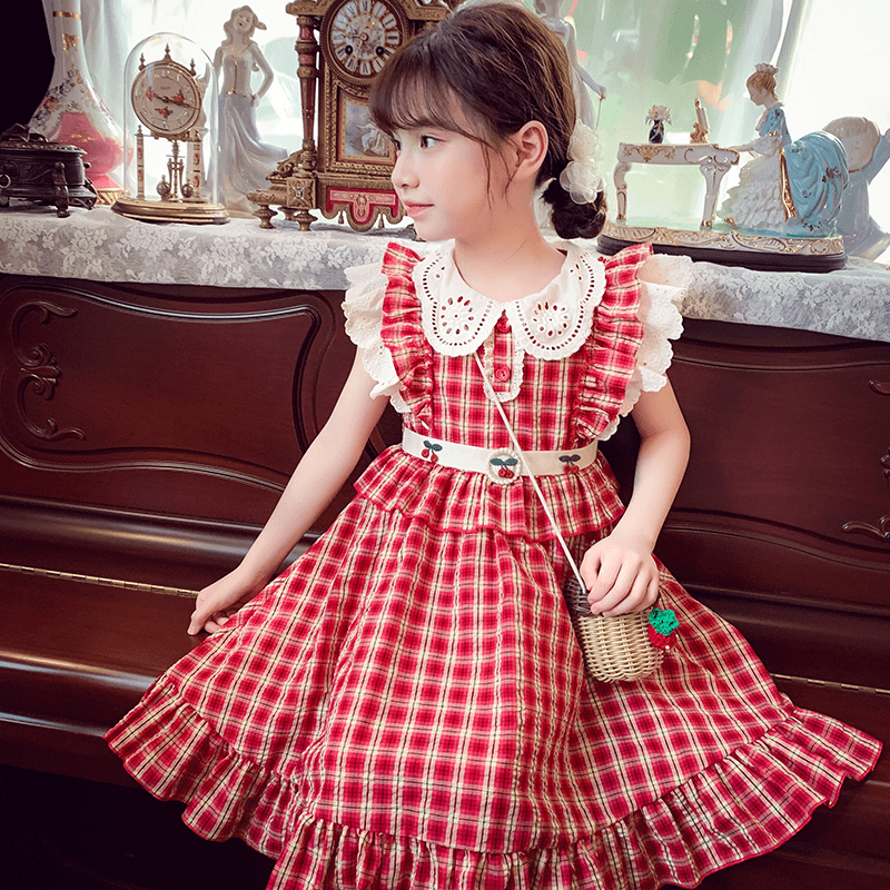 【宠粉浮力】米米哈罗女童复古娃娃领格子连衣裙公主裙 SC24017