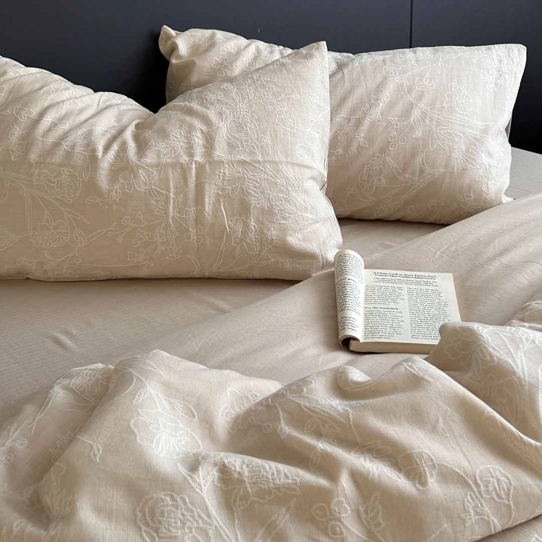 【FANCY 】 汐颜 极简风原木色全棉简约纽扣设计款纯色四件套