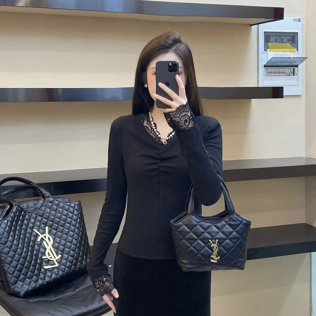 2024冬季新款欧货时尚百搭休闲轻奢高级感气质蕾丝长袖打底562