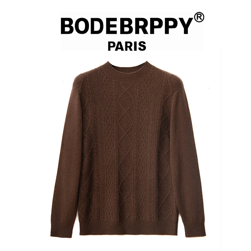 男士高奢羊毛衫澳洲美利奴精纺羊毛提花圆领时尚百搭秋冬BD0032